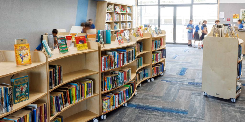 Library shelving curved