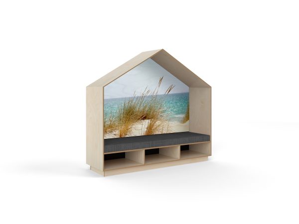 Book Nook 6 bay birch plywood Beach Tussock Print