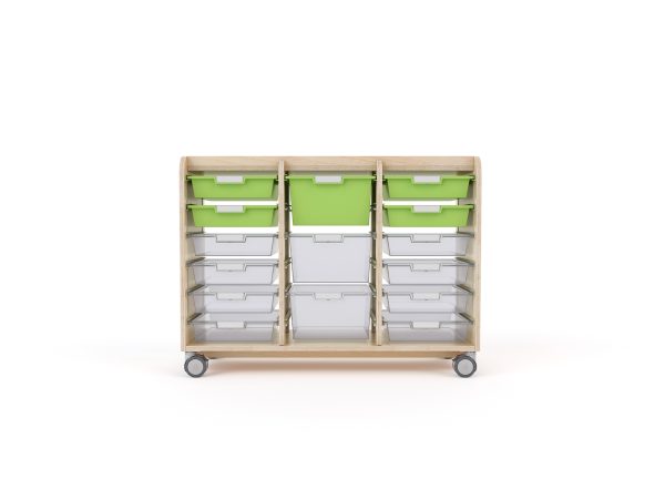 Width 3 Bay trays school storage station birch plywood