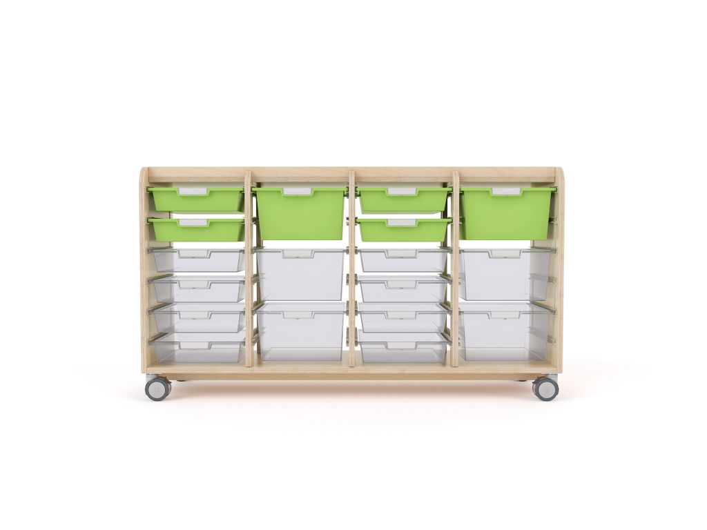 Width 4 Bay trays school storage station birch plywood