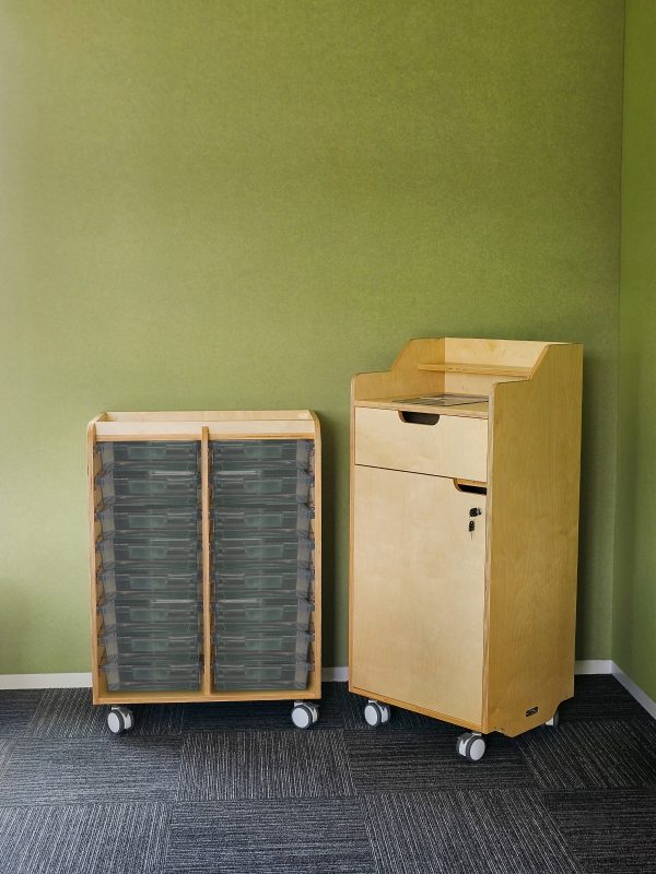 Width 2 Bay trays school storage station birch plywood