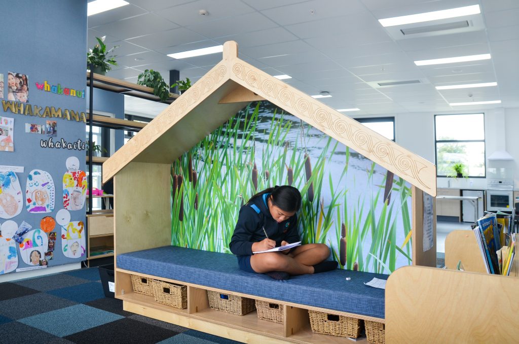Ngakaroa school custom birch plywood school book nook