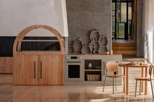 Cove Mini Fluted Arched Cabinet - Oak